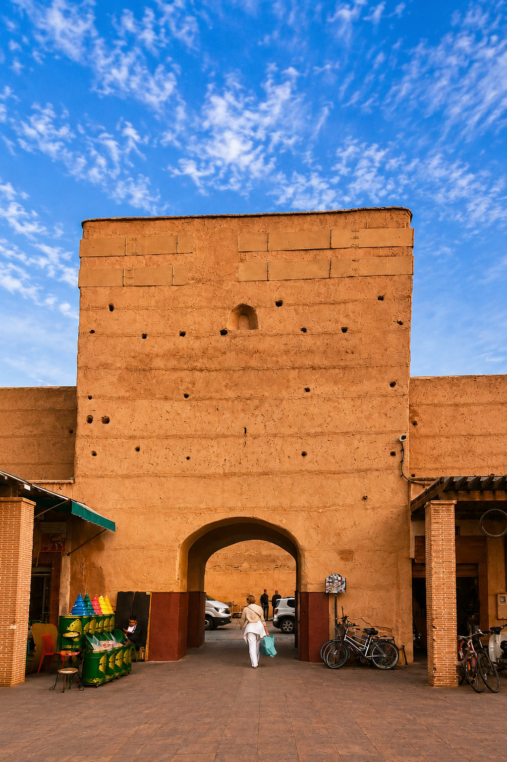 Traditional earthen gate in the Medina of Marrakech, Morocco.